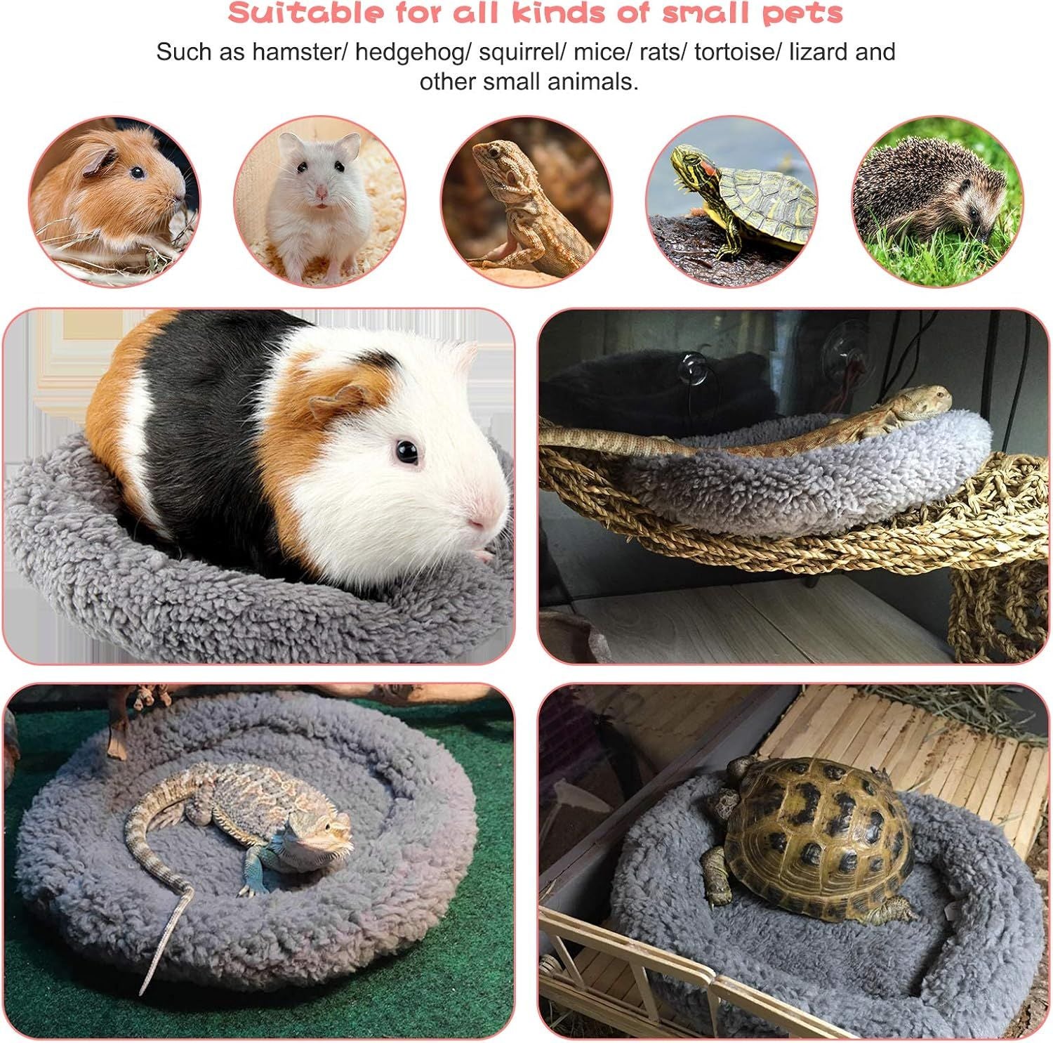 Warm Guinea Pig Bed,  Outer Inner Diameter Hamster Beds with Plush, Machine Washable Small Pet Hideout, Cozy Carrier Cage Accessories for Small Dwarf Rabbits Hedgehog Squirrel Ferret（grey）