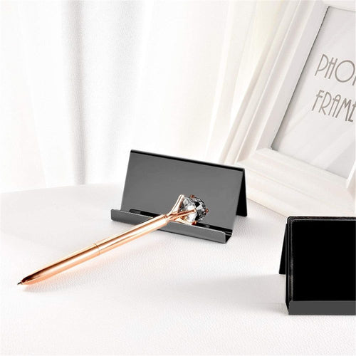 2pcs Business Card Holder, Reflective  Stainless Steel Desktop Name Cards Display Stand for Office Desk, Black