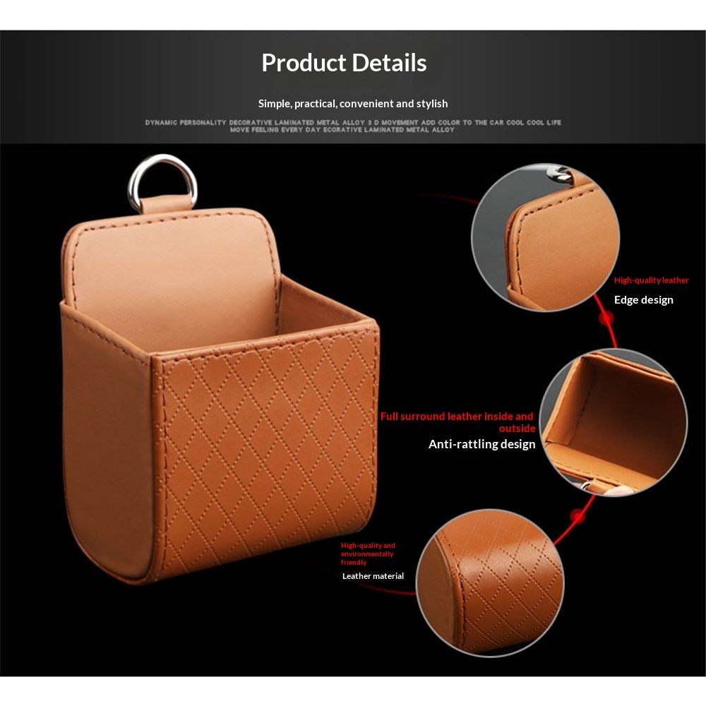 2x Car Vent Storage Bag PU Leather Dashboard Organiser Pocket Hook Brown