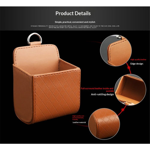 2x Car Vent Storage Bag PU Leather Dashboard Organiser Pocket Hook Brown