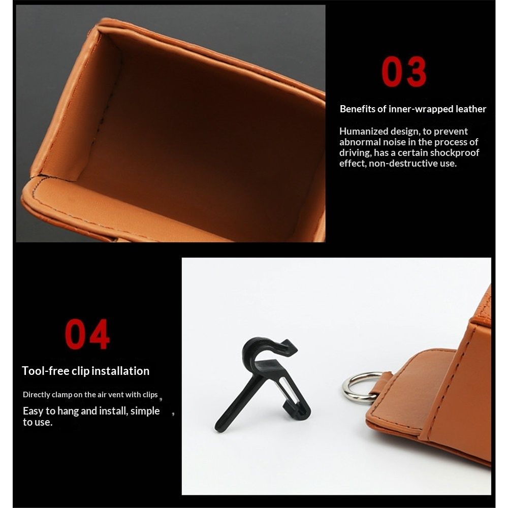 2x Car Vent Storage Bag PU Leather Dashboard Organiser Pocket Hook Brown