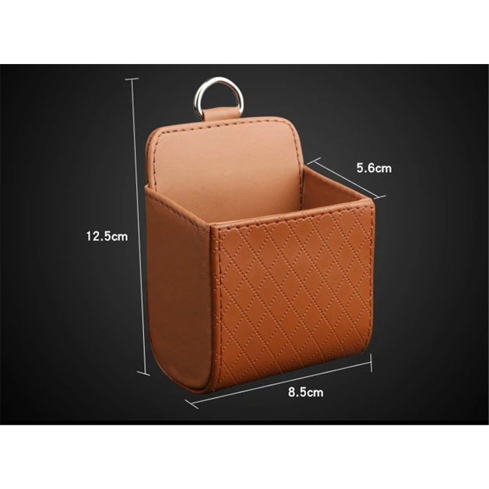 2x Car Vent Storage Bag PU Leather Dashboard Organiser Pocket Hook Brown