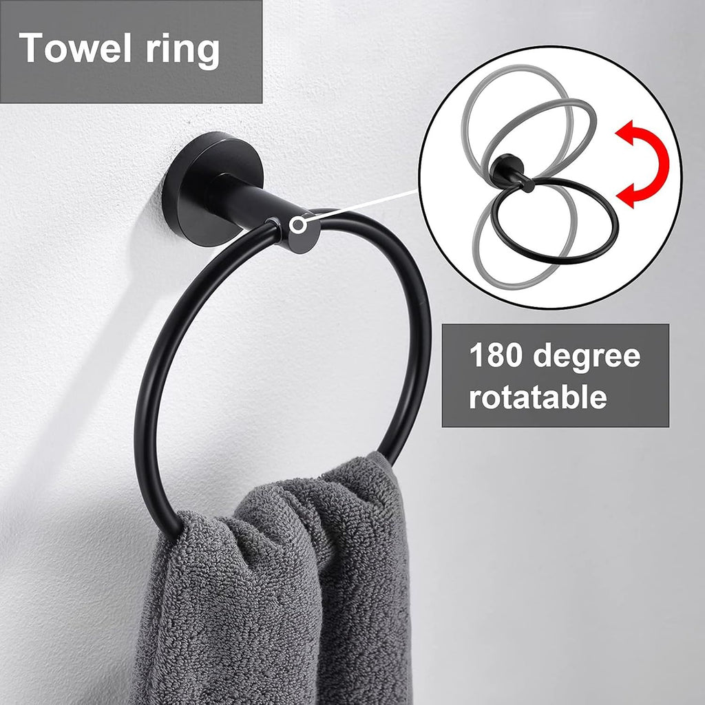 Matte Black Toilet Paper Holder and Hand Towel Holder, 2 Pieces Bathroom Hardware Accessories Set, Stainless Steel Sturdy Wall Mount Toilet Paper Roll Holder and Towel Rack, Black