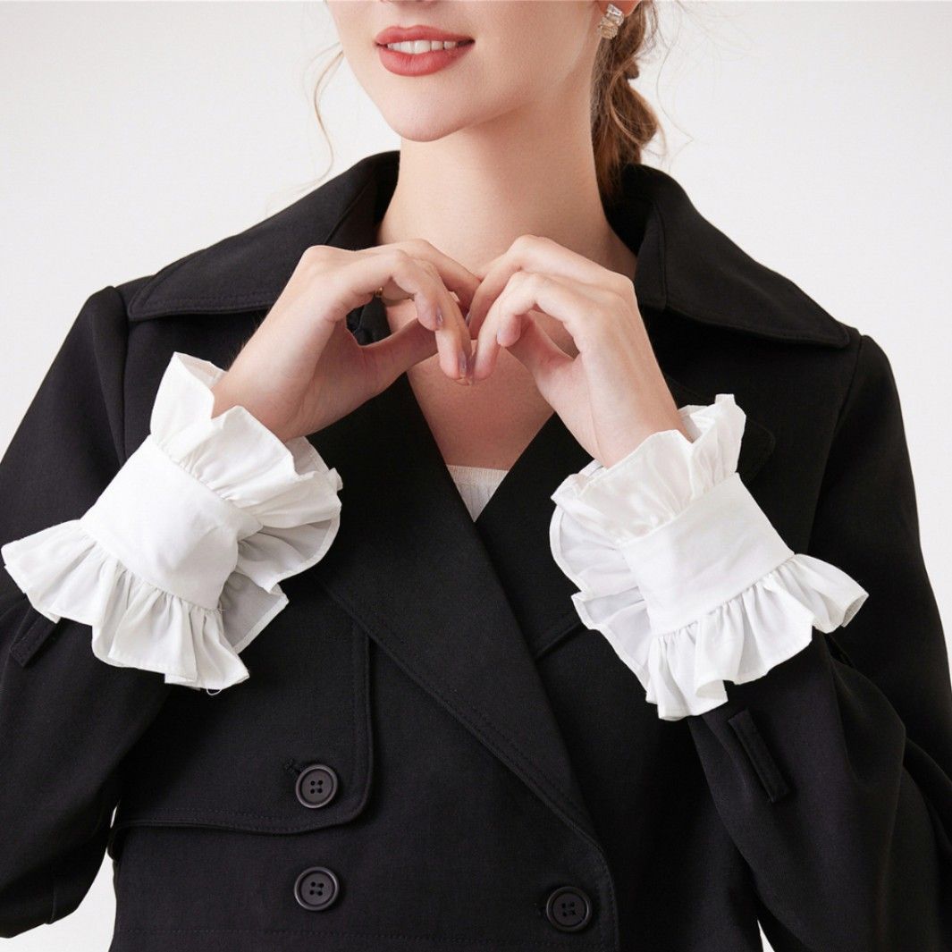 4pcs Flare Ruffle Sleeve Cuffs for Women Girls, Versatile Pleated Shirt Wrist Cuff Fake Colllar Sleeves Accessory（white）