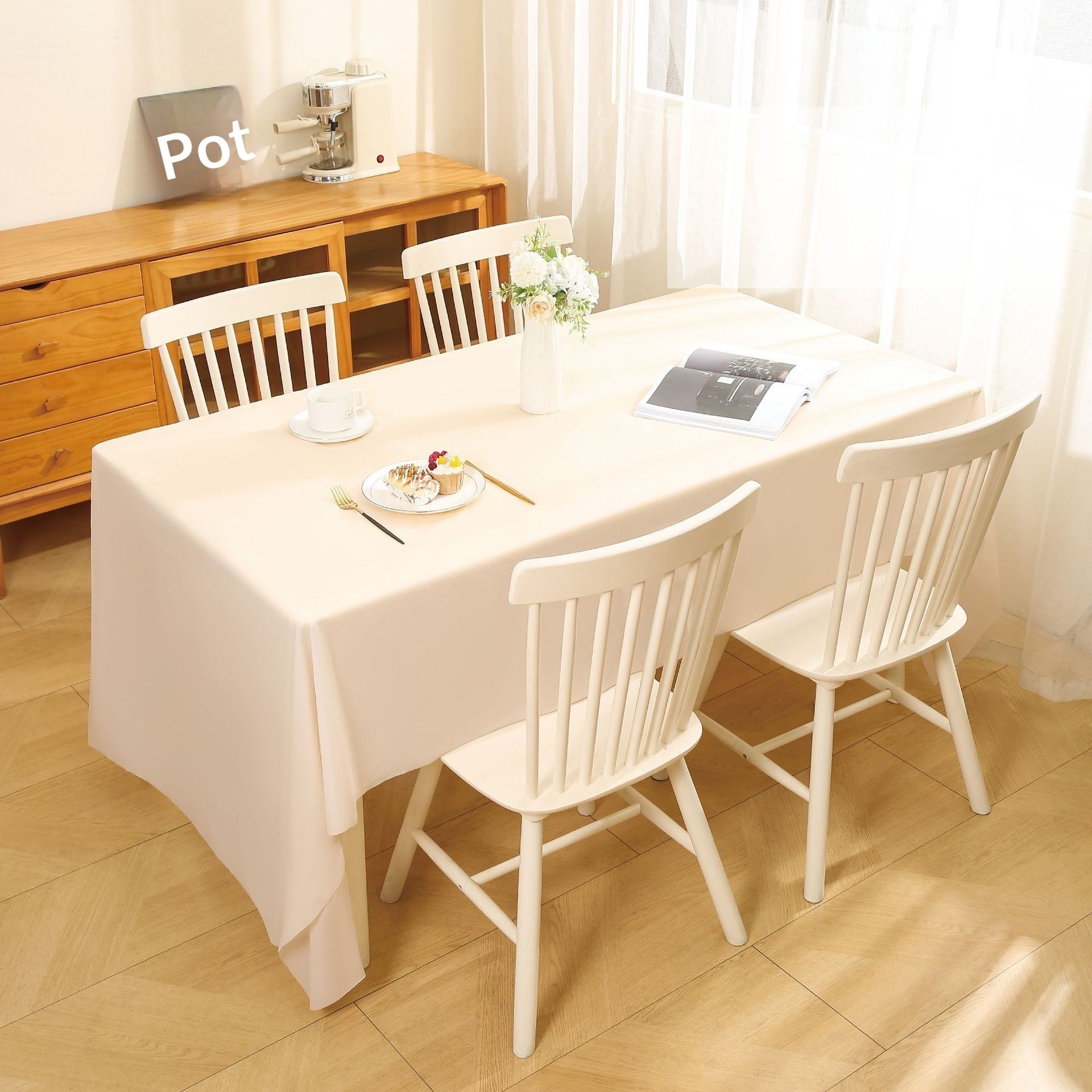 Waterproof, oil resistant, modern style tablecloth PEVA solid color dining table student waterproof tablecloth Wrinkle Resistant Washable Heavy Weight TableCloths（beige 137*183cm）