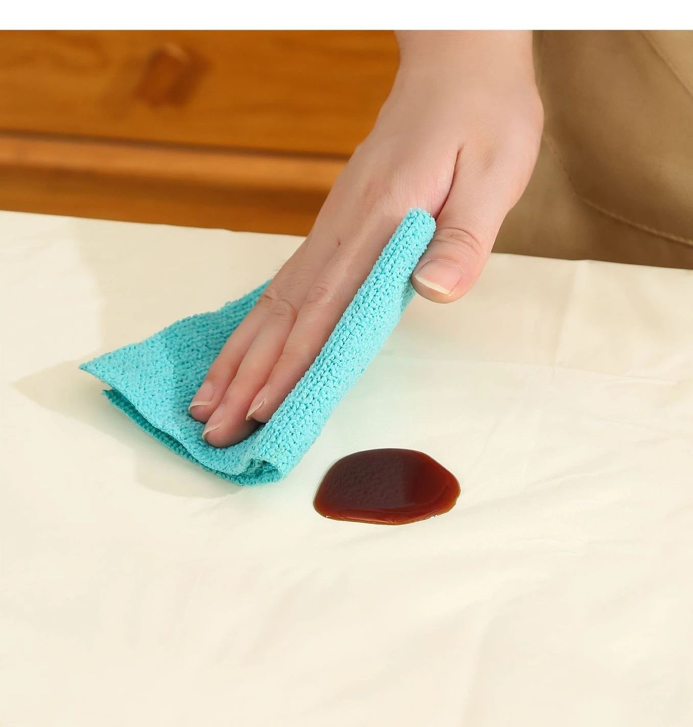 Waterproof, oil resistant, modern style tablecloth PEVA solid color dining table student waterproof tablecloth Wrinkle Resistant Washable Heavy Weight TableCloths（beige 137*183cm）