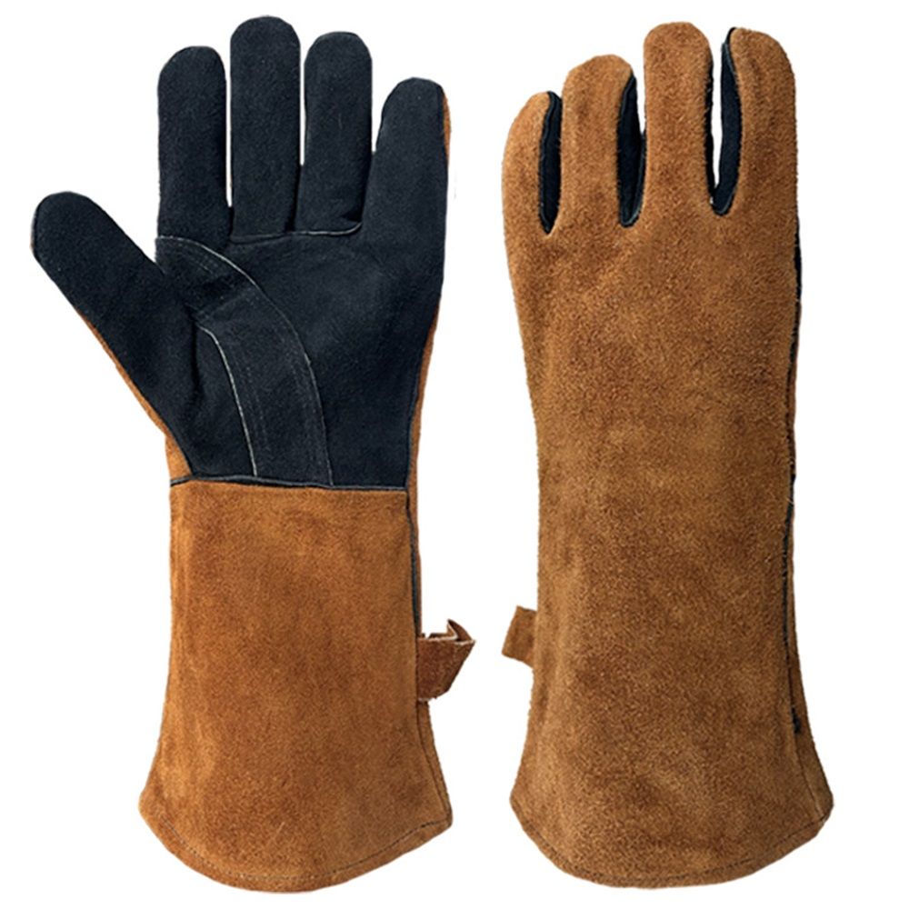 cowhide Fireplace Gloves Heat Resistant for  welding,Stick,Forge,BBQ,Grill, Wood Stove,Fireproof Stitching