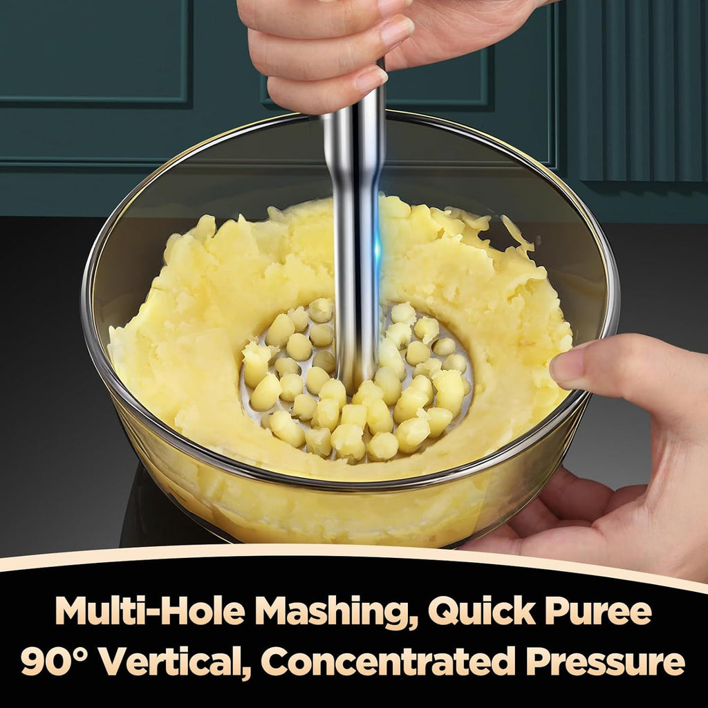 Potato Masher Stainless Steel, Sturdy Mashed Potato Masher Kitchen Tool, Solid Integrated Potatoes Smasher for Beans, Avocados, Squash, Dishwasher Safe（304 sanding）
