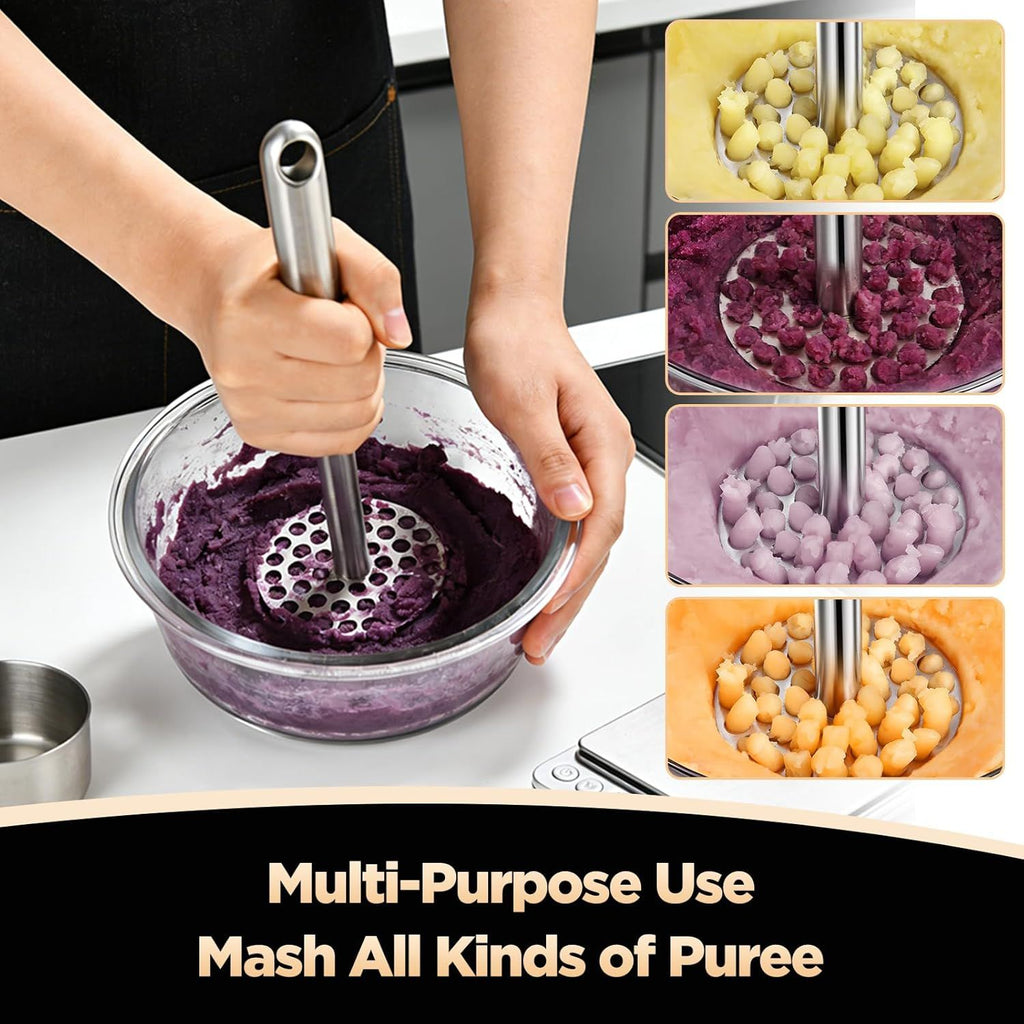 Potato Masher Stainless Steel, Sturdy Mashed Potato Masher Kitchen Tool, Solid Integrated Potatoes Smasher for Beans, Avocados, Squash, Dishwasher Safe（304 sanding）