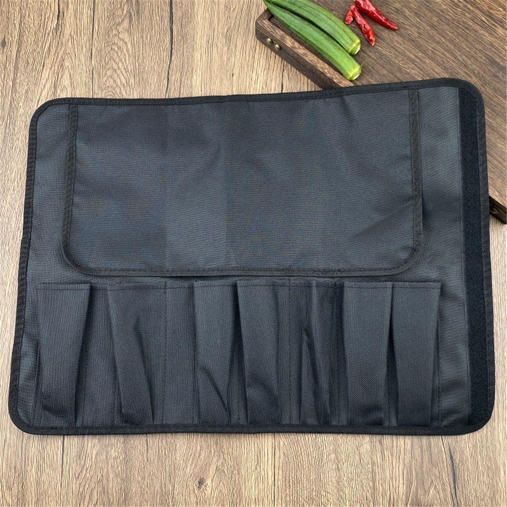 Chef knife roll bag, portable canvas box, can hold up to kitchen knives, Chinese and Western dish knife storage bag, knife chef tool storage bag, Oxford cloth（black）