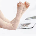 two pairs UV Protection Lace Arm Sleeves, Women's Floral Lace Sleeves Hollow Out Long Sunscreen Gloves Fingerless Driving Gloves（skin color）