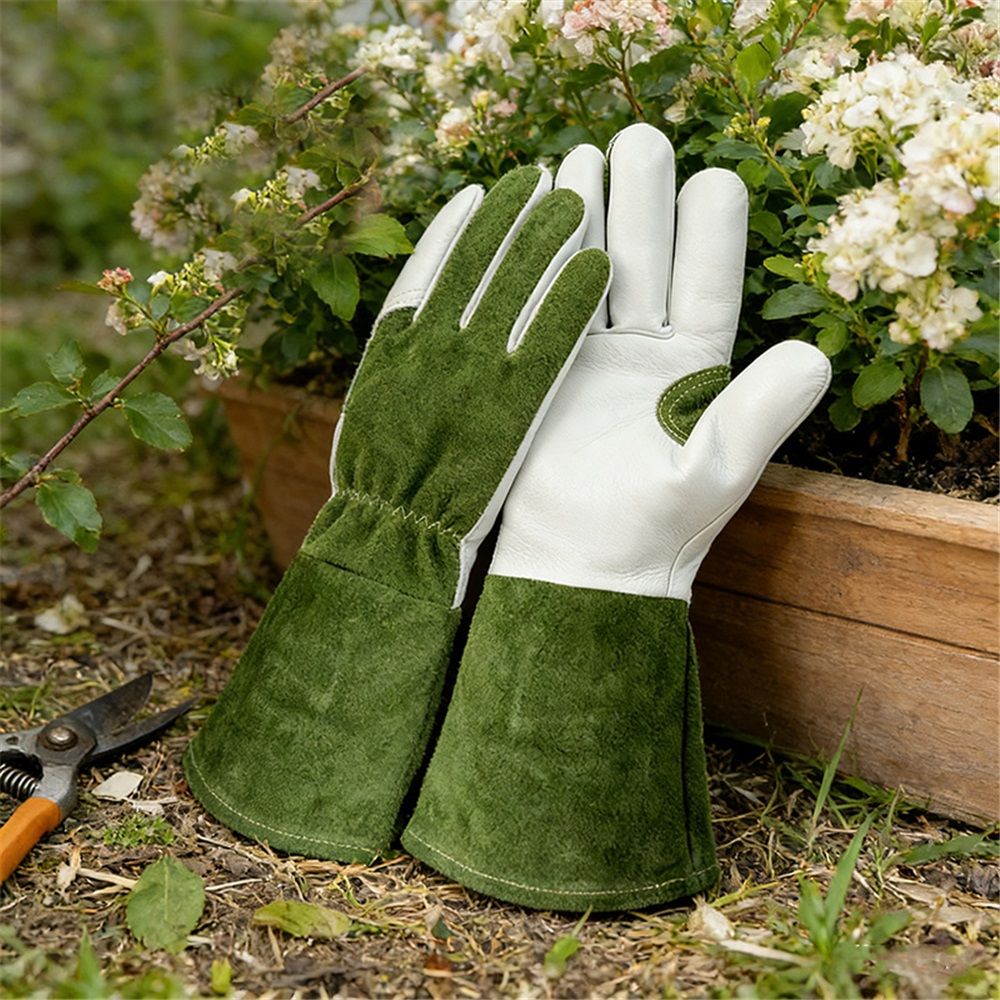 Thorn Proof Gardening Gloves,  Cowhide Comfortable Breathable for Rose Pruning, Cactus Handling and Gardening（L）