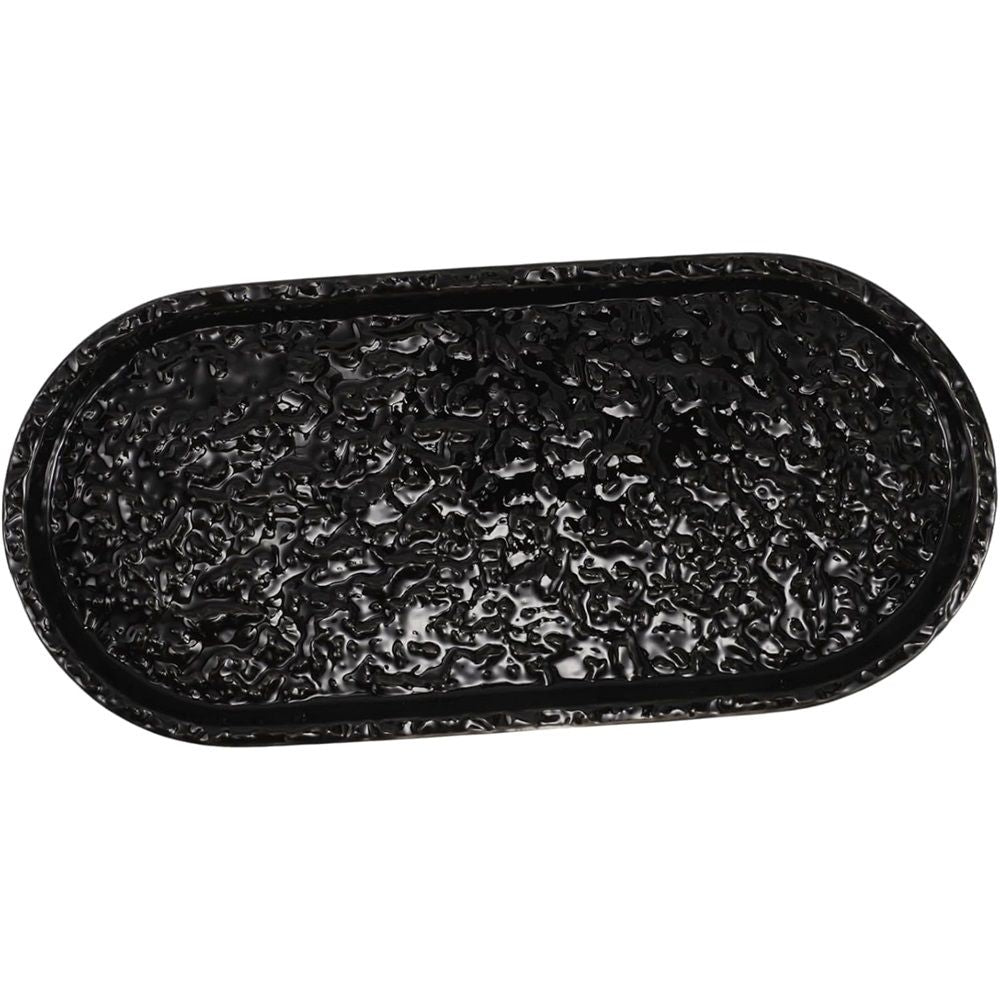 oval black ceramic tray for bathroom vanity, solid stone perfume dispenser and decorative kitchen countertop tray