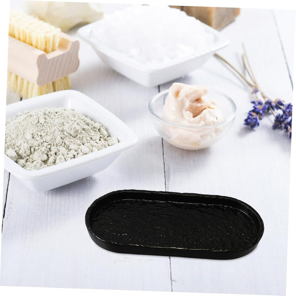 oval black ceramic tray for bathroom vanity, solid stone perfume dispenser and decorative kitchen countertop tray