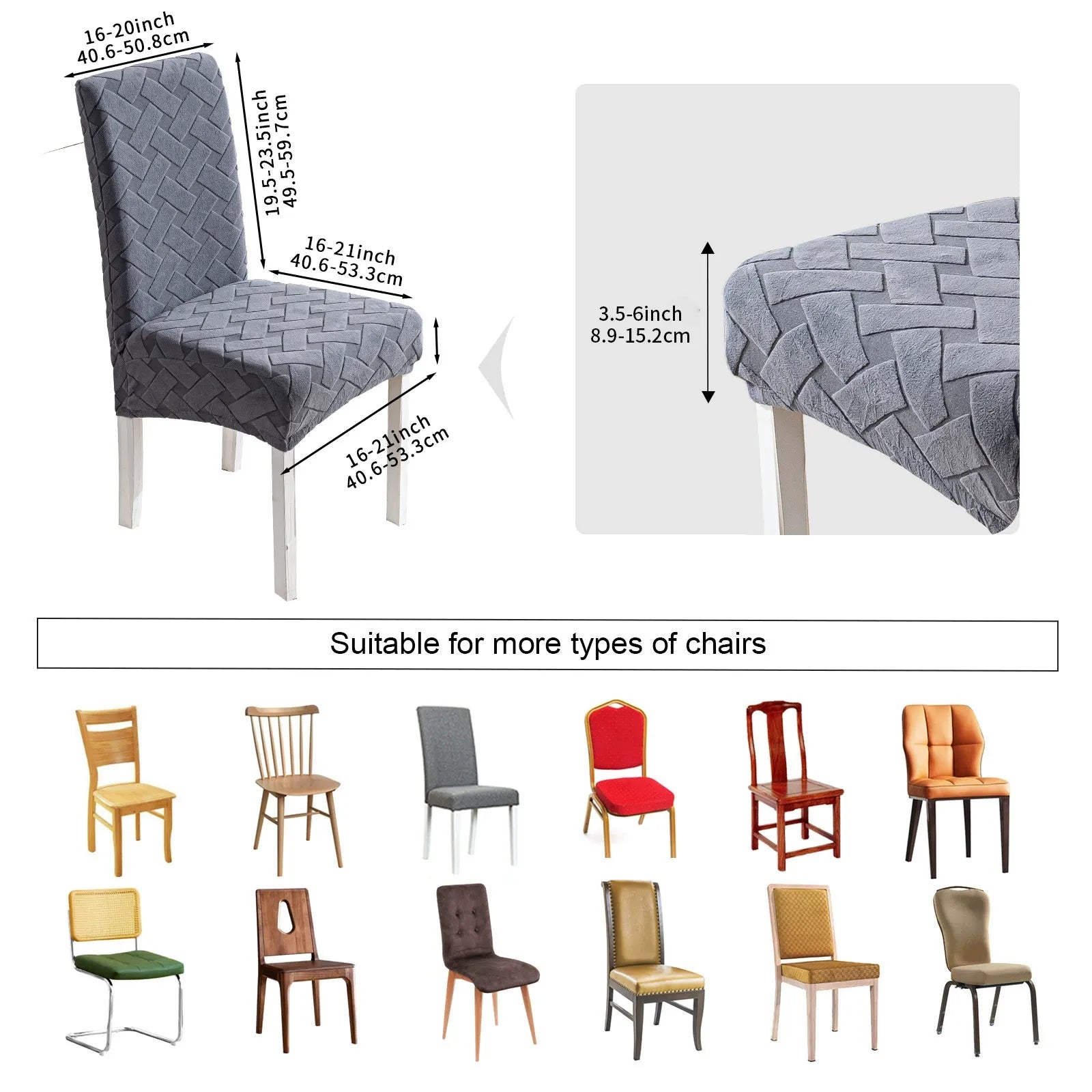 4-piece elastic home hotel dining chair jacquard chair cover, detachable and washable, restaurant kitchen chair protective cover (dark gray)