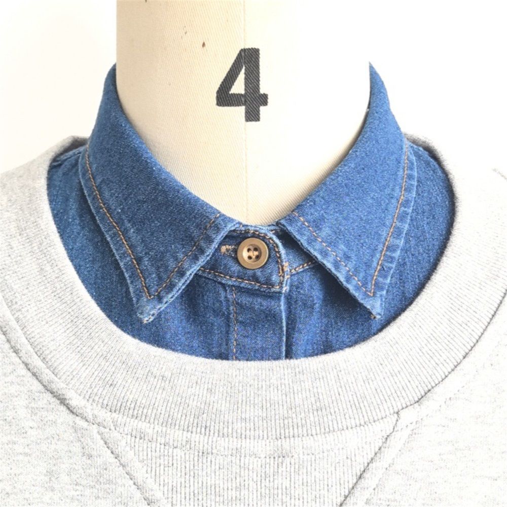 2pcs Denim Fake Collar Shirt Detachable,Versatile Accessories  Collars Blouse Top for Women Girls Decorative Favors（navy blue）