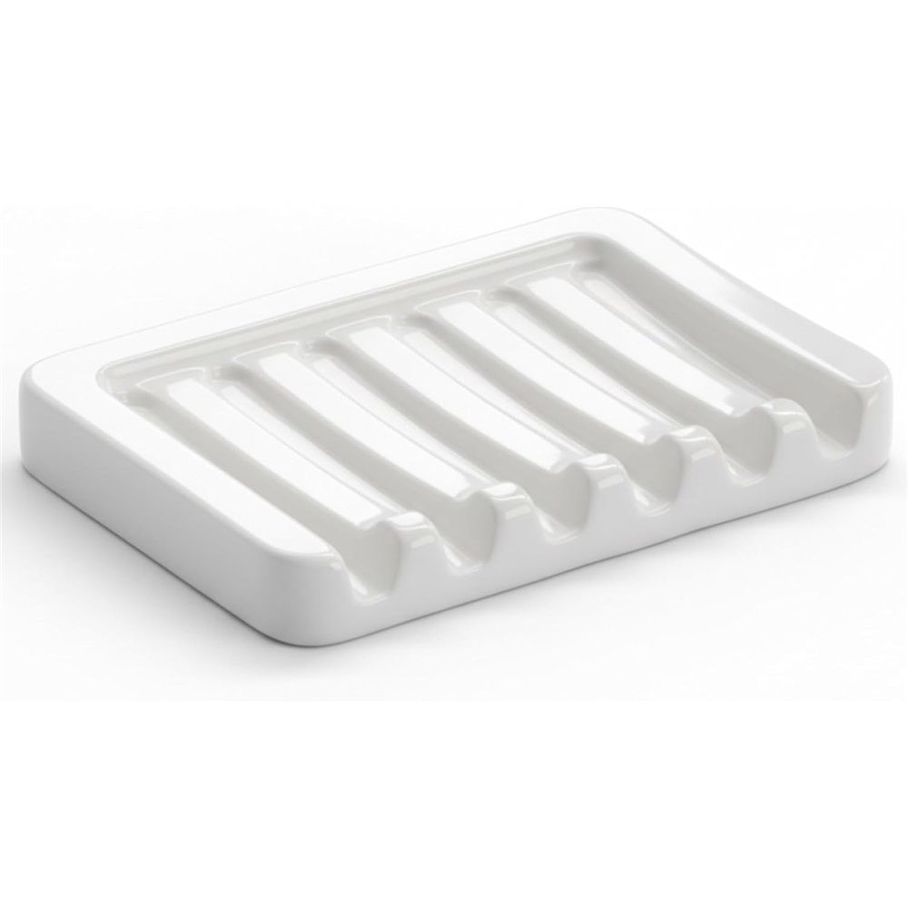 Self Draining Soap Dish, Ceramic Soap Holder for Shower, Soap Case Saver Tray Sponge Organizer Keep Dry for Bathroom Kitchen Counter Sink (1, White)