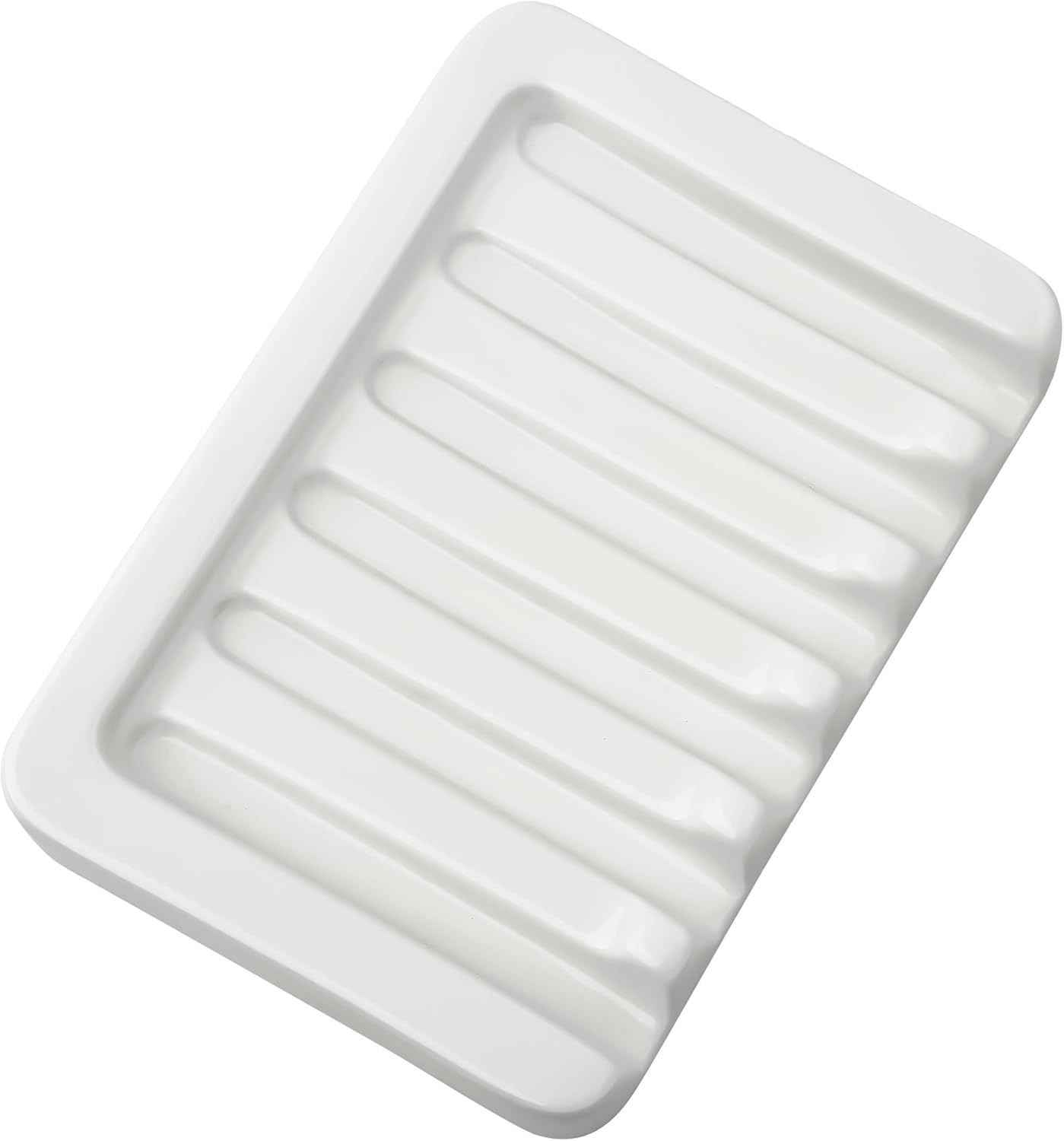 Self Draining Soap Dish, Ceramic Soap Holder for Shower, Soap Case Saver Tray Sponge Organizer Keep Dry for Bathroom Kitchen Counter Sink (1, White)
