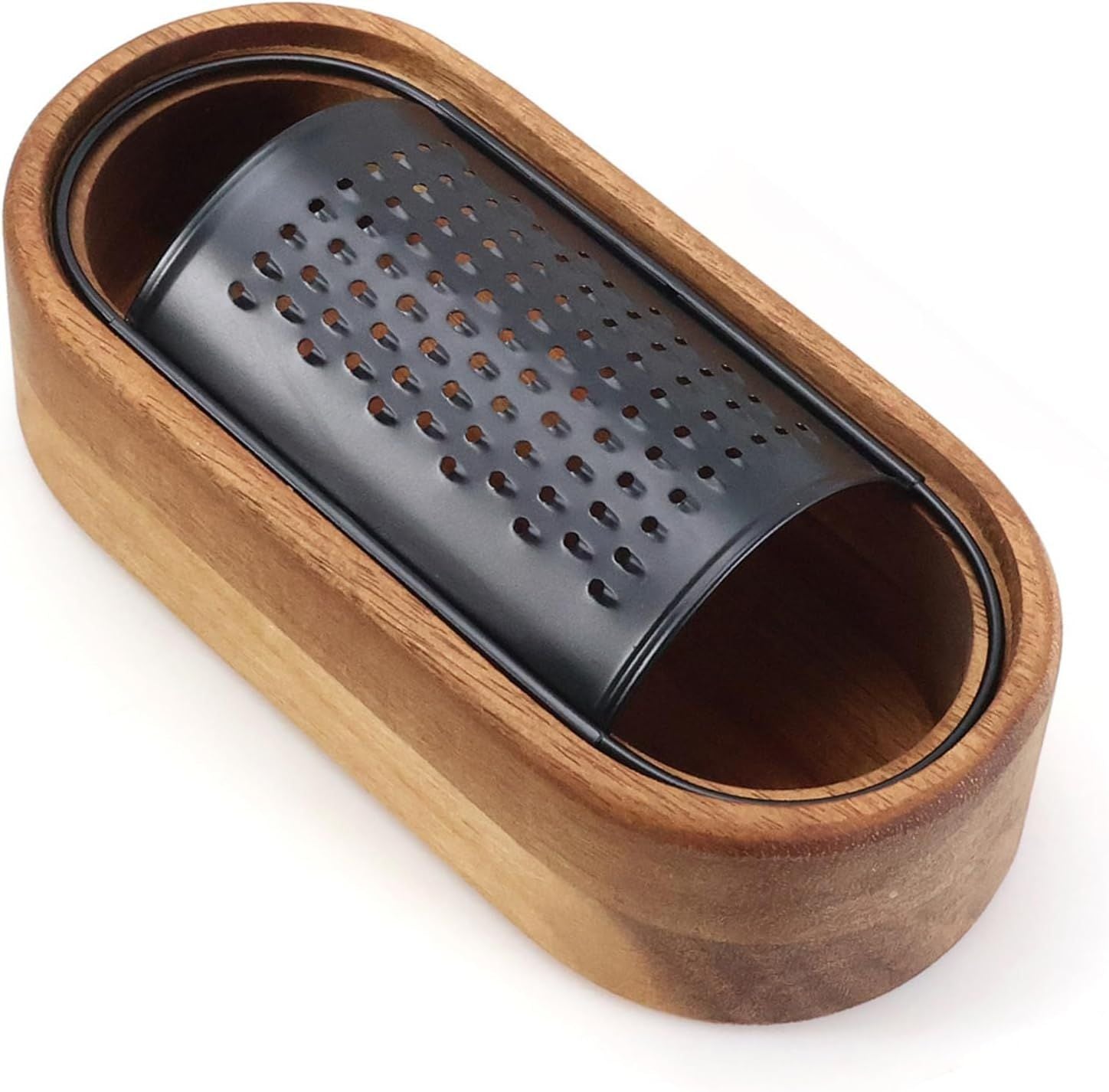 Acacia wood cheese grater, black multifunctional stainless steel fruit and vegetable cheese grater box, grater, kitchen tool(Without Handle)