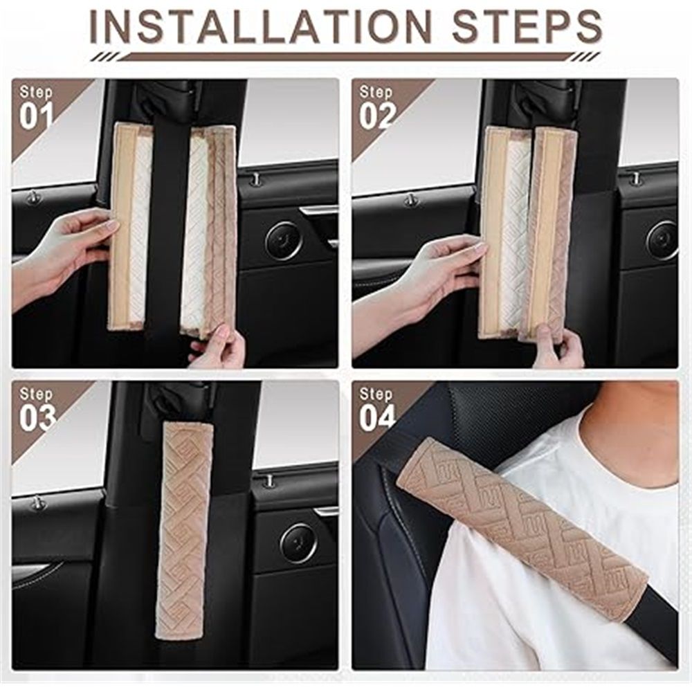 Auto Seat Belt Cover Seatbelt Shoulder Pad Cushions 4 PCS for a More Comfortable Driving Universal Fit for All Cars and Backpack（M khaki）