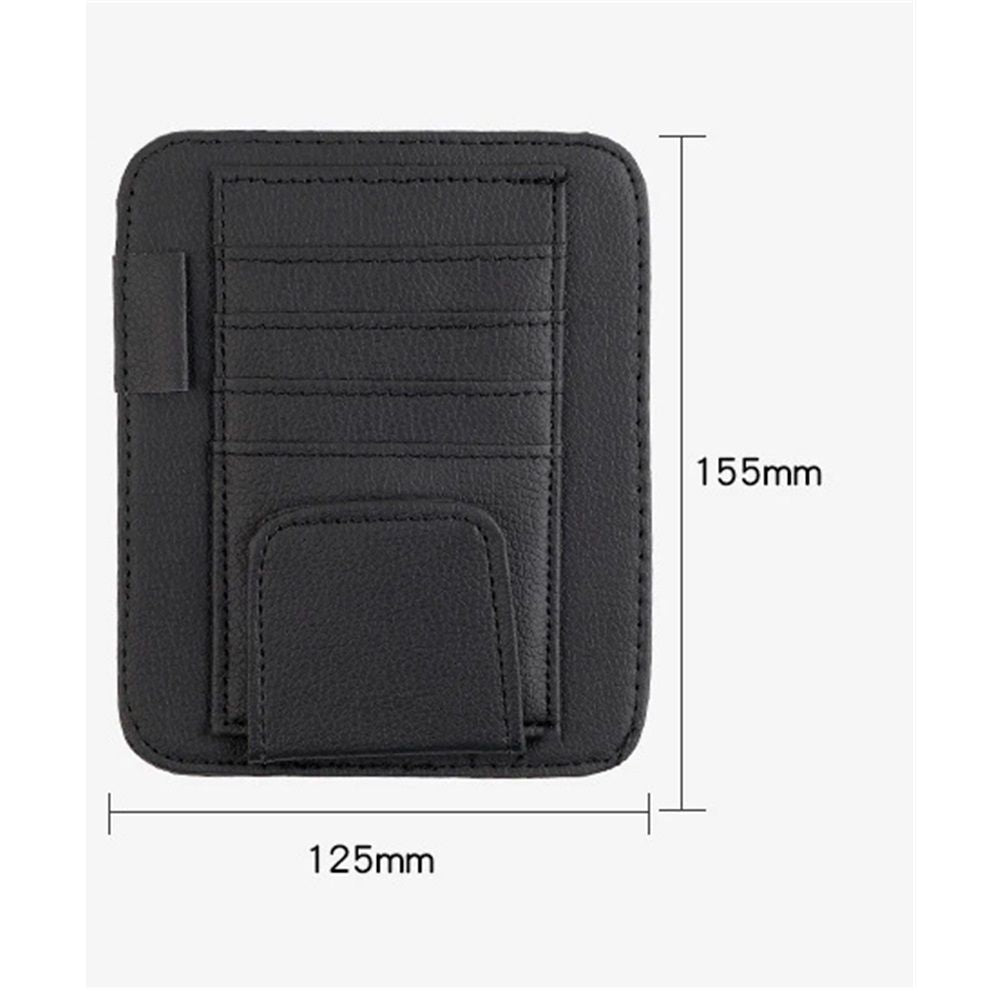 Black Small Car Sun Visor Organizer with Clip, Sunglasses Holders for Car Sun Visor PU Auto Interior Accessories Storage Travel Document Holder with Multi Pocket（black）