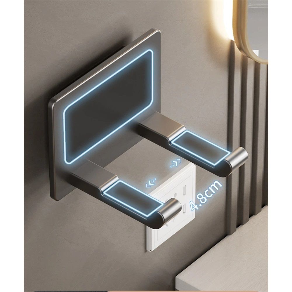 Hair Dryer Holder, Hair Dryer Holder Wall Mounted,New Upgrade Stainless Steel Self Adhesive Blow Dryer Holder Rack for Most Hair Dryers - Grey