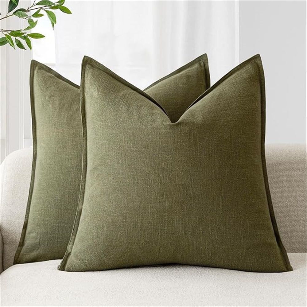 Pack of 2, Decorative Linen  Throw Pillow Covers Soft Accent Cushion Case Boho Farmhouse Pillowcase for Chair Couch Sofa Bedroom Living Room Home Decor 18*18 Inch Olive Green