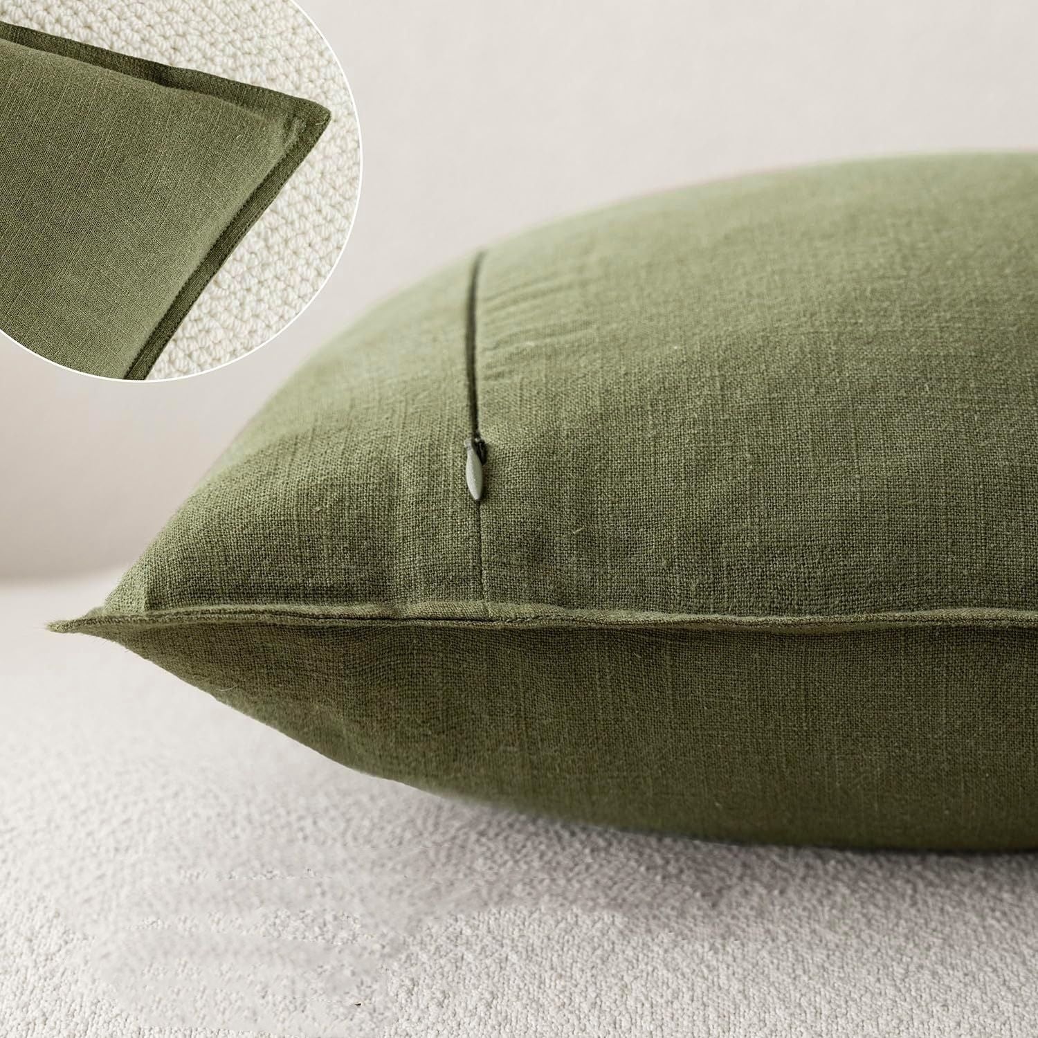 Pack of 2, Decorative Linen  Throw Pillow Covers Soft Accent Cushion Case Boho Farmhouse Pillowcase for Chair Couch Sofa Bedroom Living Room Home Decor 18*18 Inch Olive Green