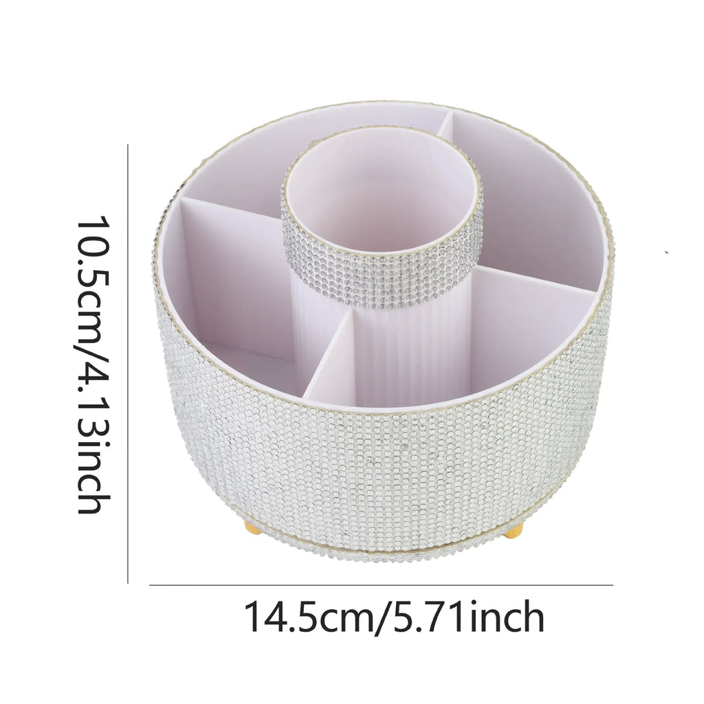 Makeup Brush Holder, 360° Rotating Makeup Organizer, 5 Slot Make up Brushes Cup for Countertop, Storage for Cosmetics Pen Eyeliner Skincare on the Vanity (white)