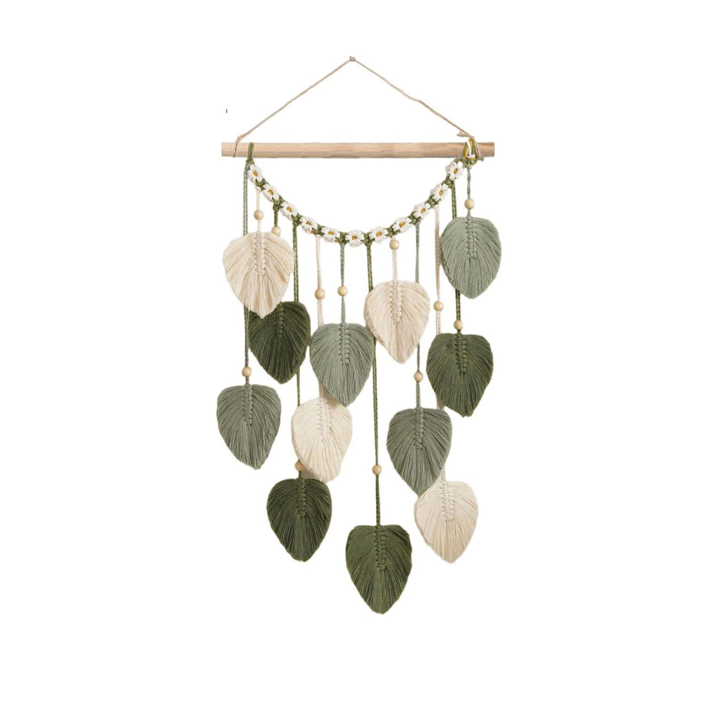 Wall Hanging - Hand Woven Boho Tapestry Sage Green Leaves Wall Decor, Rustic Tassels Yarn Hanging Ornament Decor for Bedroom Living Room Dorm（Green）