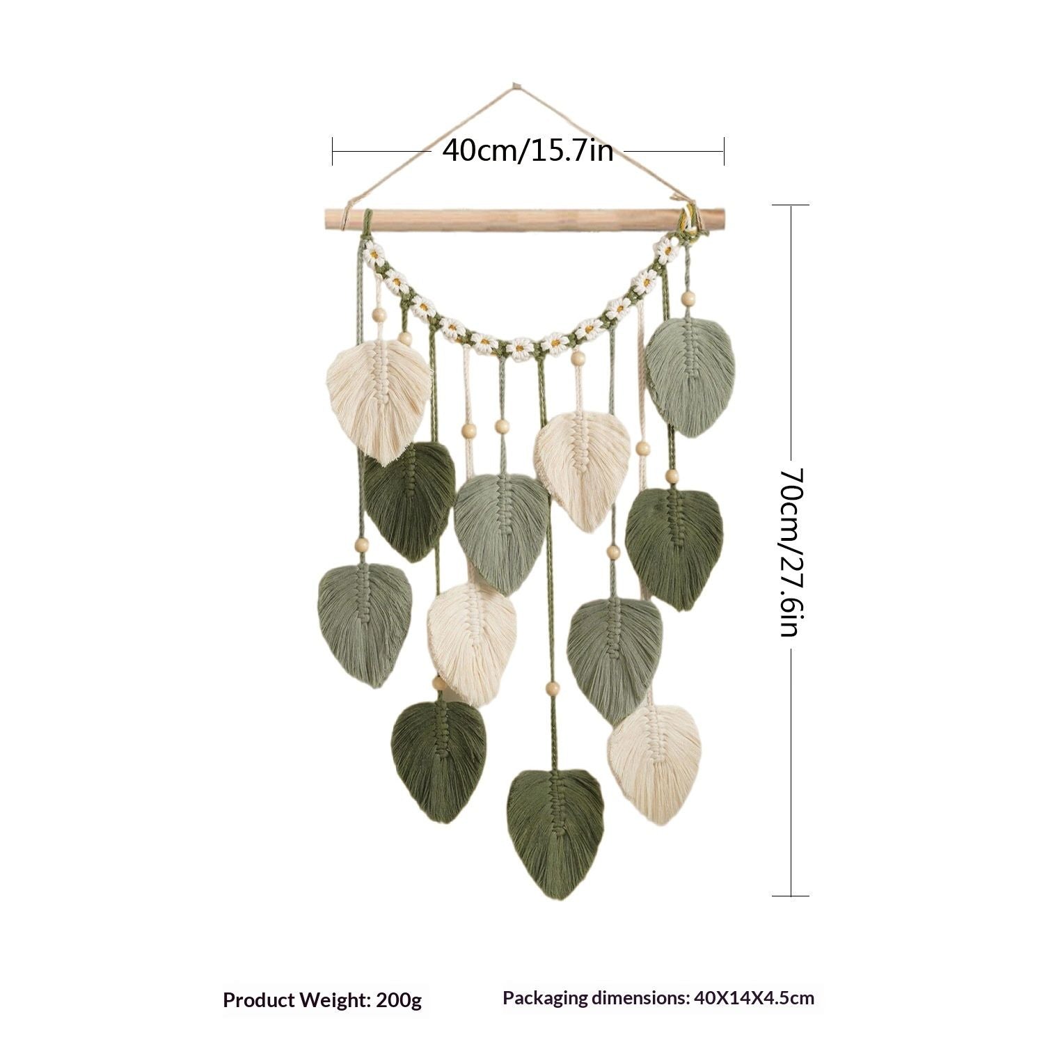 Wall Hanging - Hand Woven Boho Tapestry Sage Green Leaves Wall Decor, Rustic Tassels Yarn Hanging Ornament Decor for Bedroom Living Room Dorm（Green）