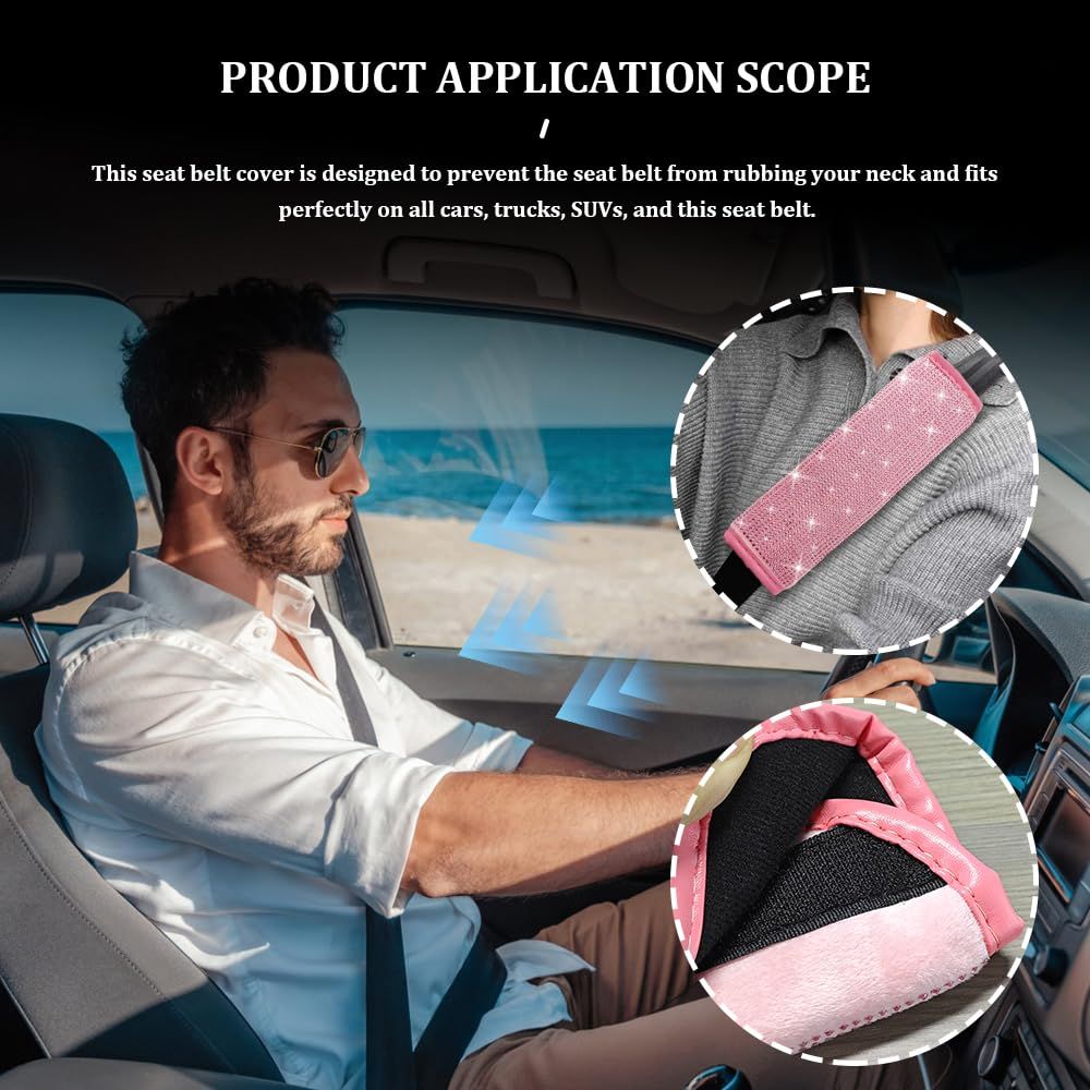 4 pieces of car seat belt covers - women's seat belt shoulder pads, car seat belt shoulder protection glitter powder