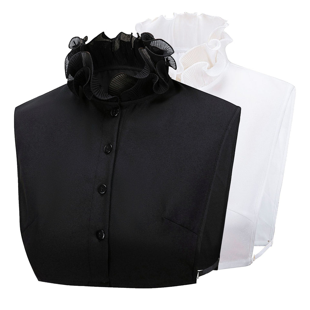 2pcs detachable ruffled collar, lace up design, half shirt, women's collar, clothing accessories collar, multifunctional shirt accessories(BLack+White）