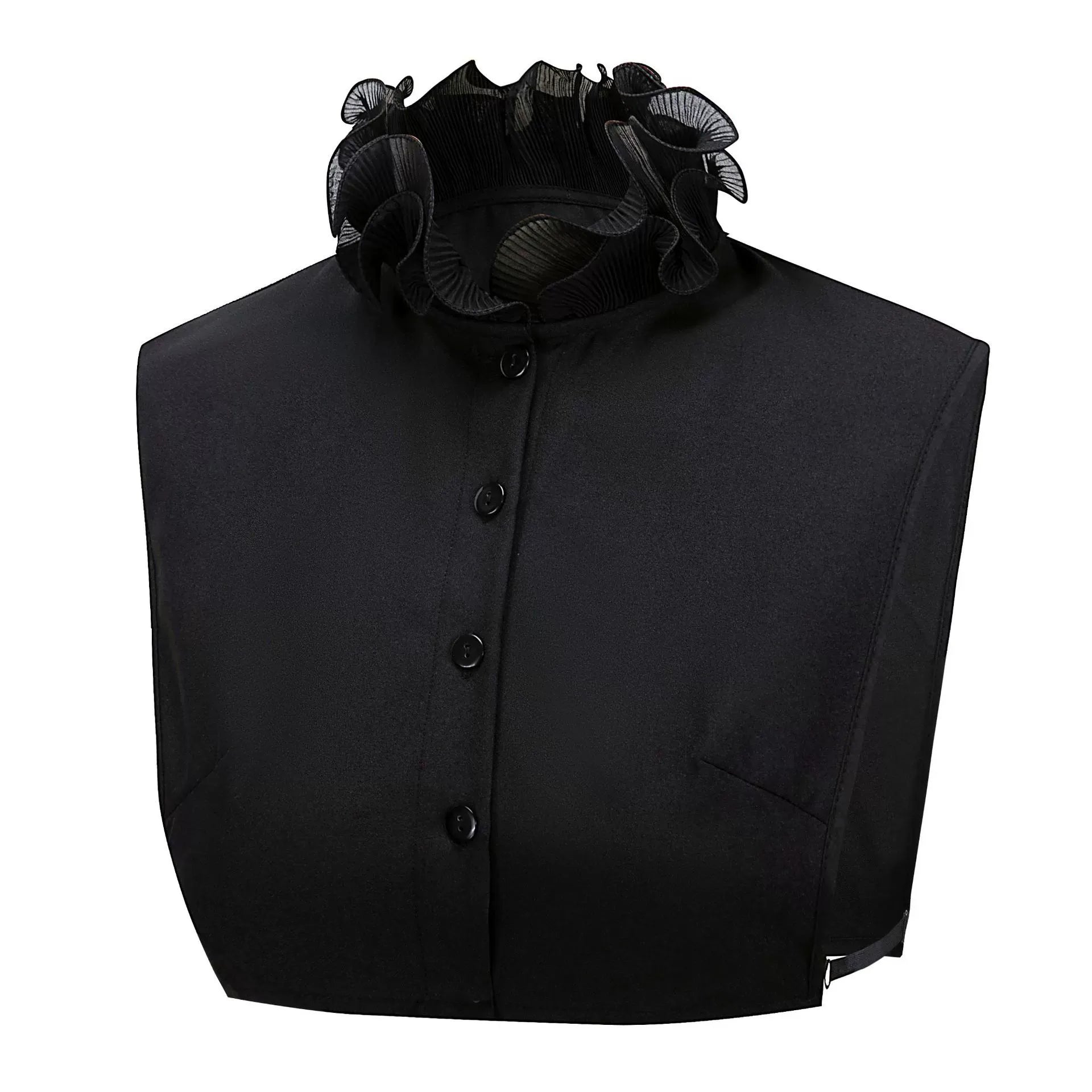 2pcs detachable ruffled collar, lace up design, half shirt, women's collar, clothing accessories collar, multifunctional shirt accessories(BLack+White）