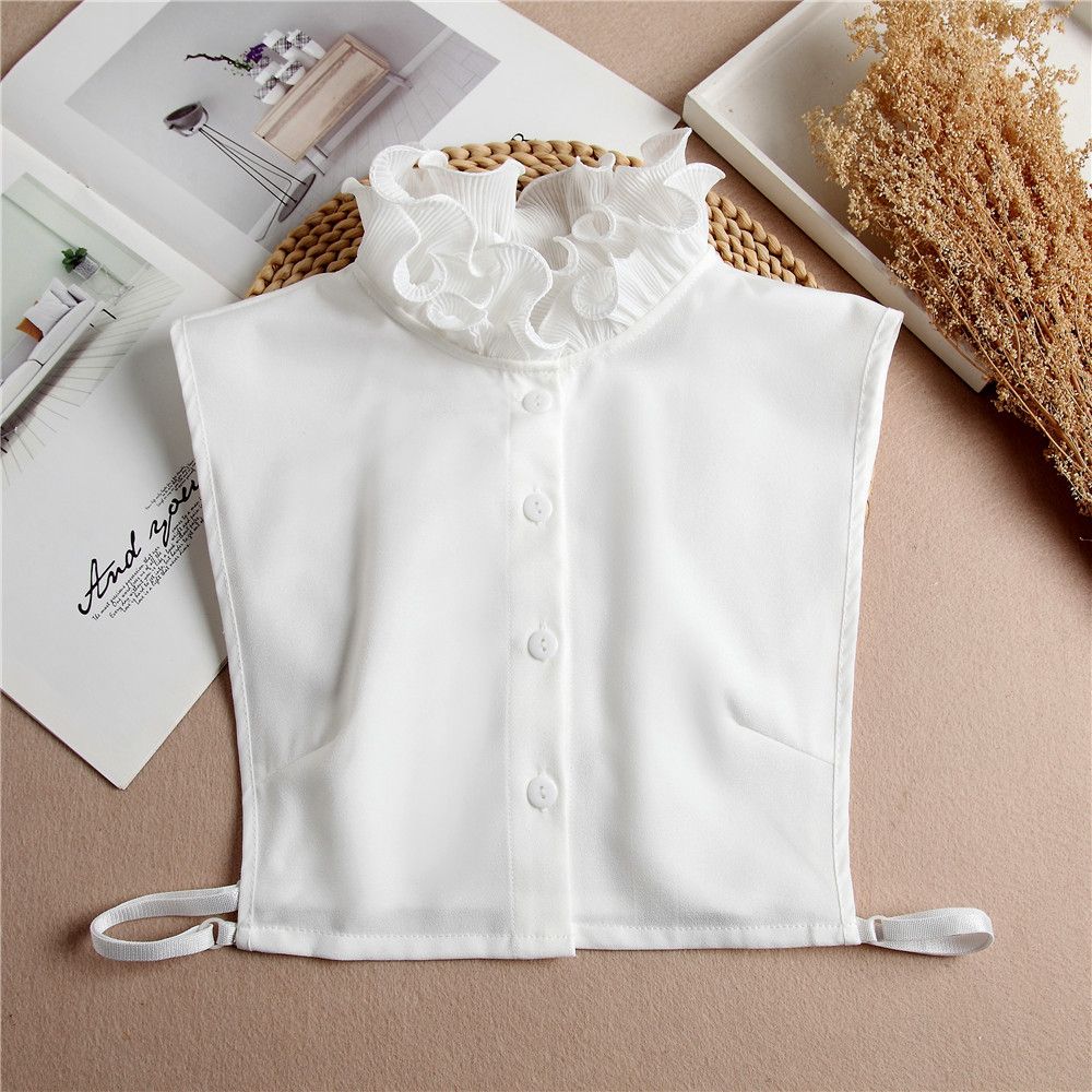 2pcs detachable ruffled collar, lace up design, half shirt, women's collar, clothing accessories collar, multifunctional shirt accessories(BLack+White）