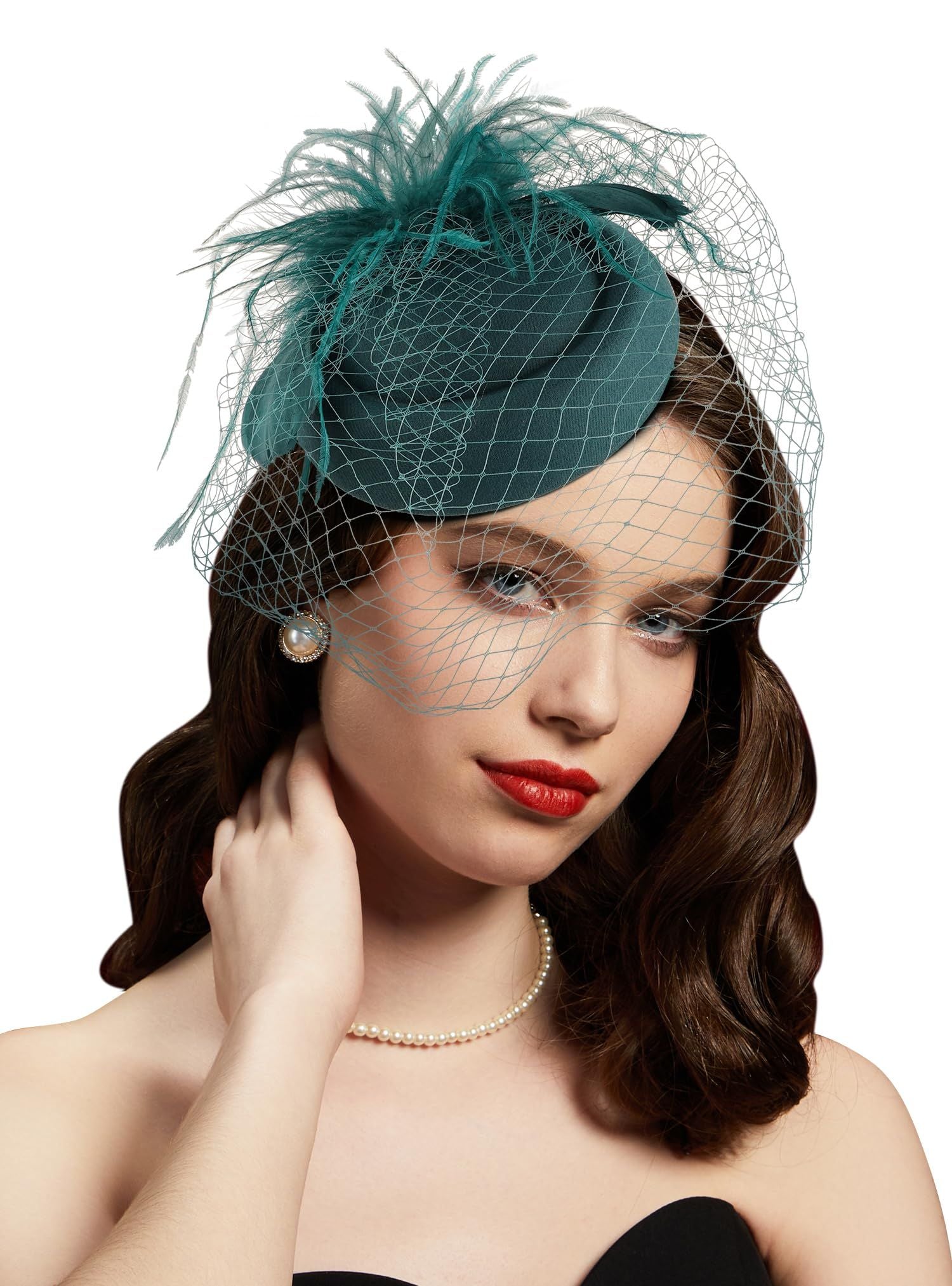 Womens Fascinators Hats Vintage  Hat  Hat Cocktail Tea Party Headwear with Veil for Girls and Women（Green）