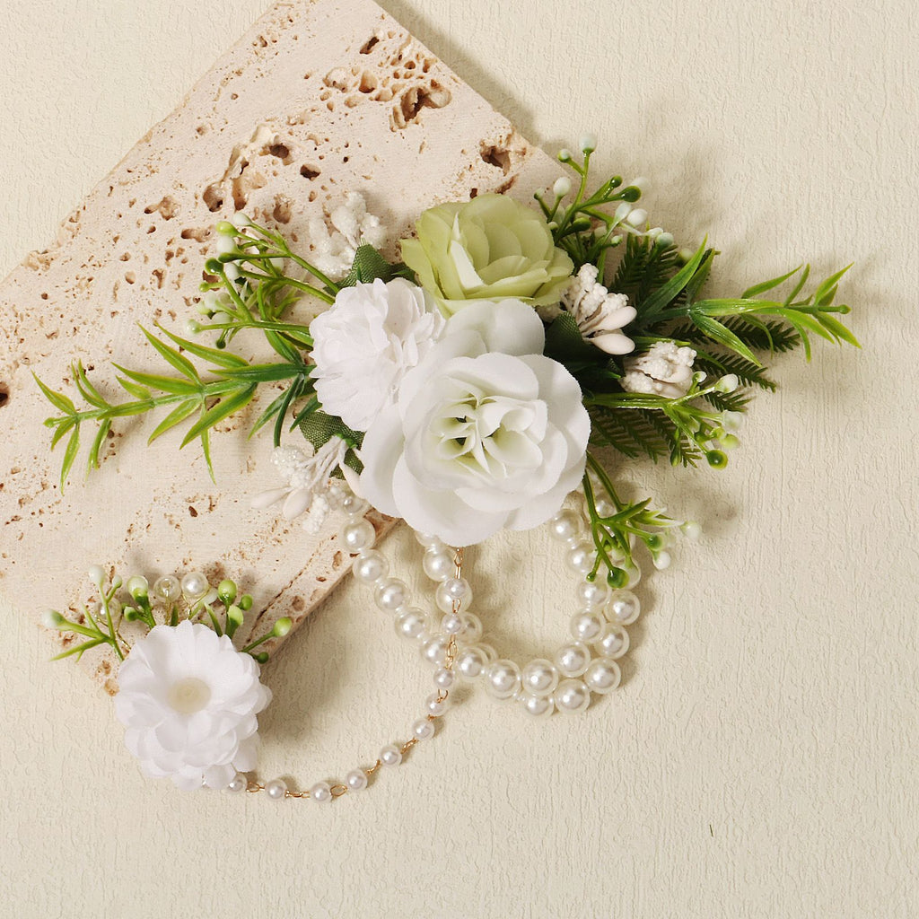 Flower Bust Bracelet - Ball Wedding Handmade Pearl White Women's Party Ball Handmade Flower（white）