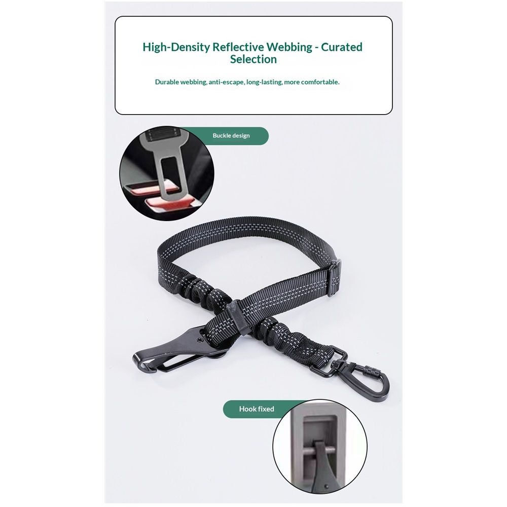 Dog Seat Belt 3-in-1 Car Harness for Dogs Adjustable Safety Seatbelt for Car Reflective Bungee Dog Car Harness with Clip Hook Latch & Buckle, Swivel Carabiner (Black)