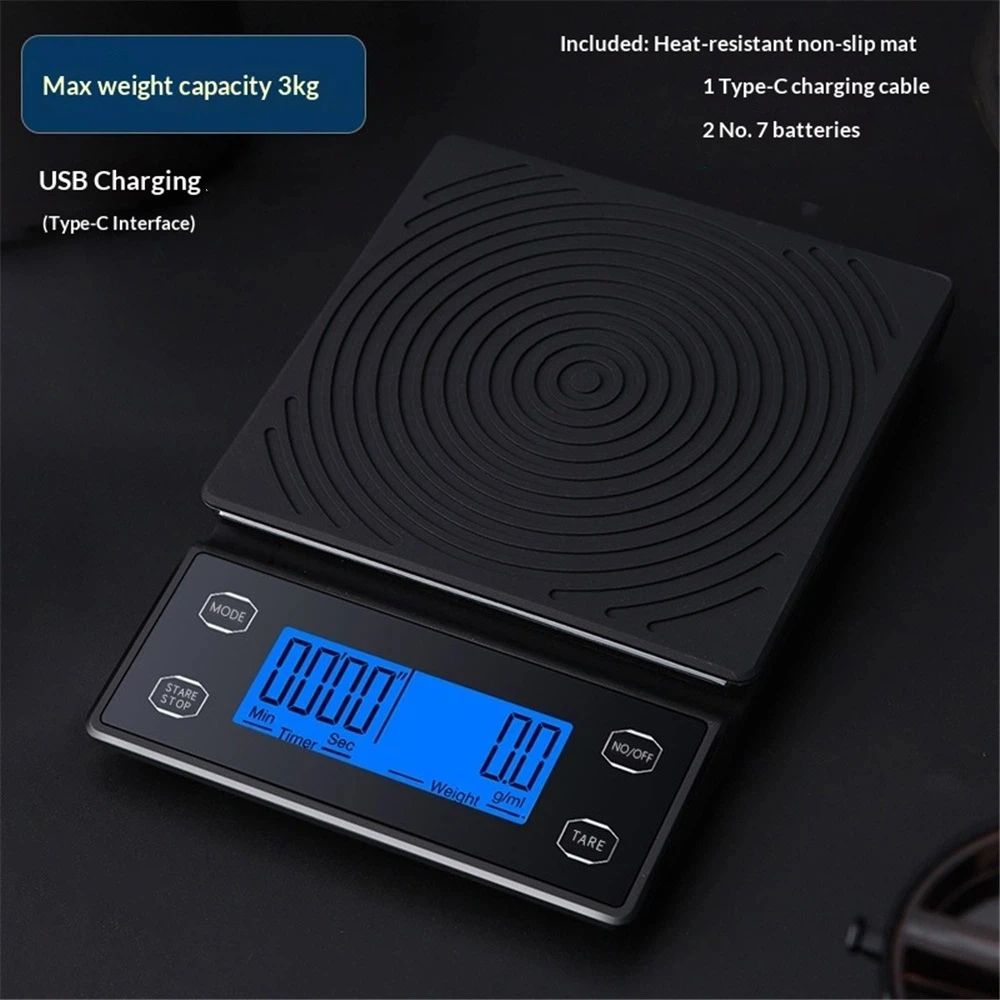 Espresso Scale with Timer 3kg/0.1g Accuracy Coffee Bean Scale Digital Pour Over Coffee Scale Portable Suitable for Coffee Lovers and Baristas