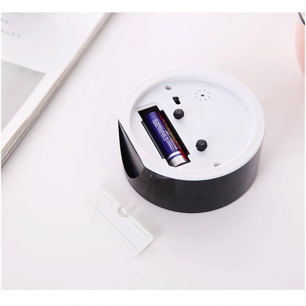 Alarm Clock , Cute Analog Round Digital Quartz Clock, Non Ticking, Battery Operated,Simply Design for Living Room, Bedroom,Bedside, Desk Decorative (Black,Battery not included)