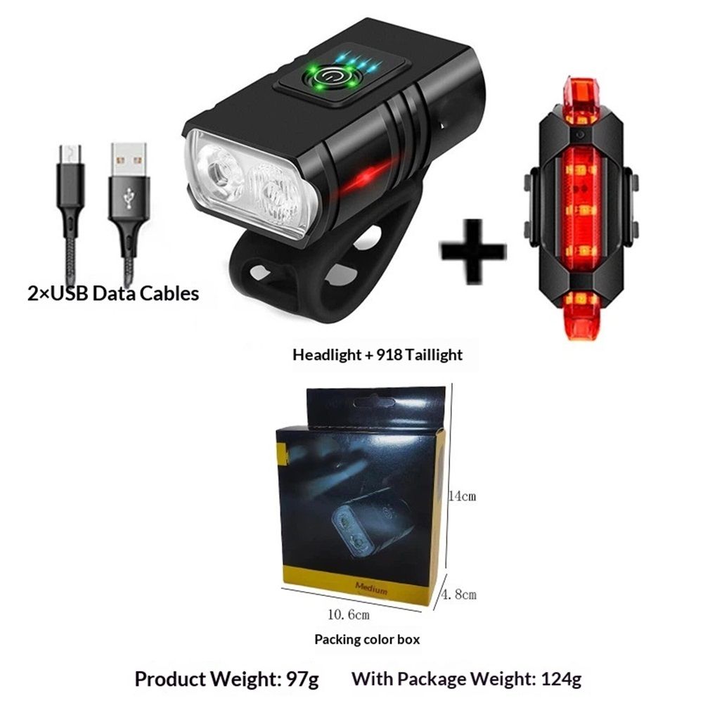 Bike Light Set USB Rechargeable Headlight Taillight Waterproof High Lumen