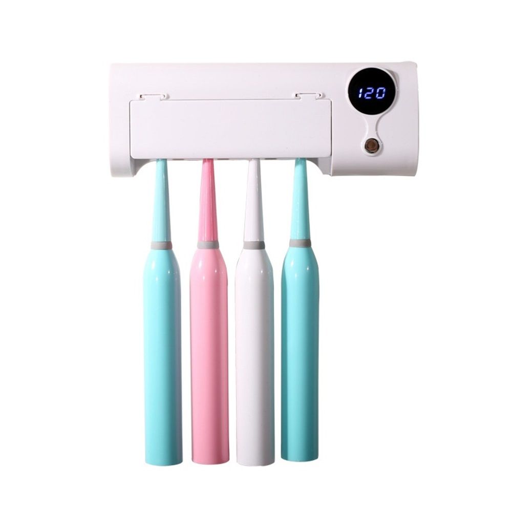 UV Toothbrush Cleaner, Rechargeable Tooth Brush Holder Wall-Mounted for Bathroom, No Drilling, 4 Slots