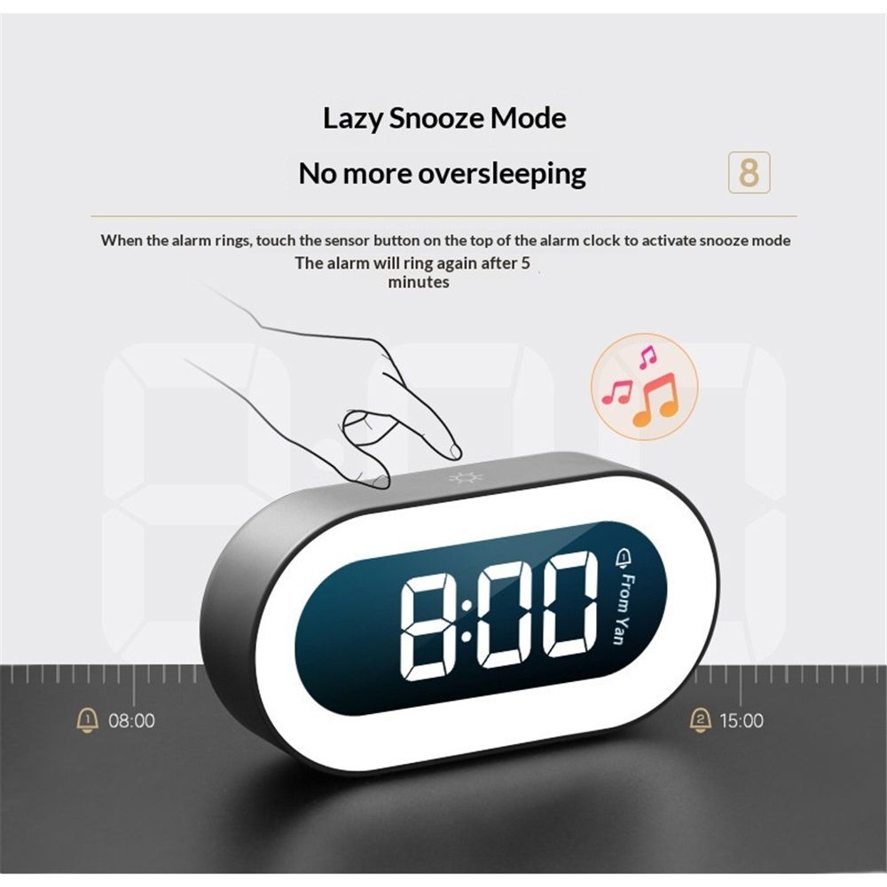 Small Digital Alarm Clock Large LED Display Digital Clock for Bedroom,Mirror Surface LED Electronic Desk Clock,Dimmable for Heavy Sleepers Office,USB Ports