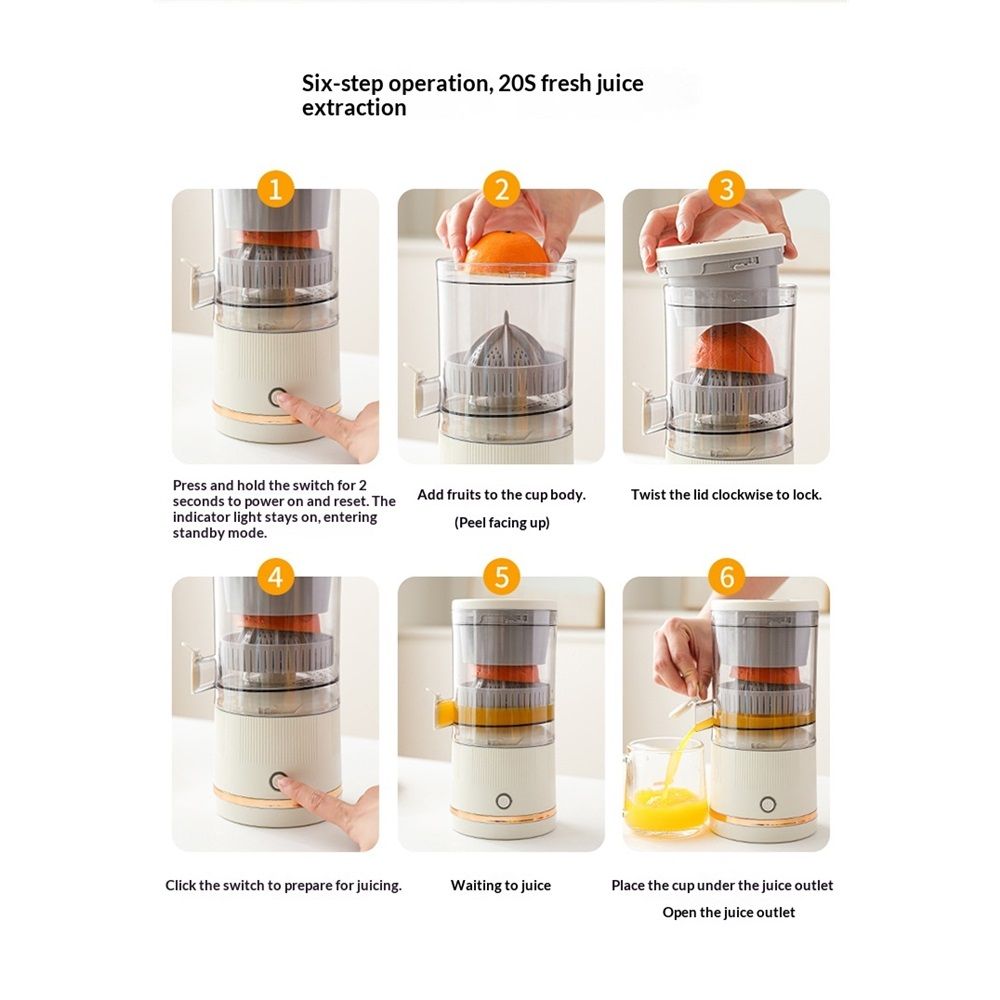 One-Touch Travel Juice Maker - USB Rechargeable Cordless Citrus Juicer for Home, Office, Camping & Travel（Only juicer）