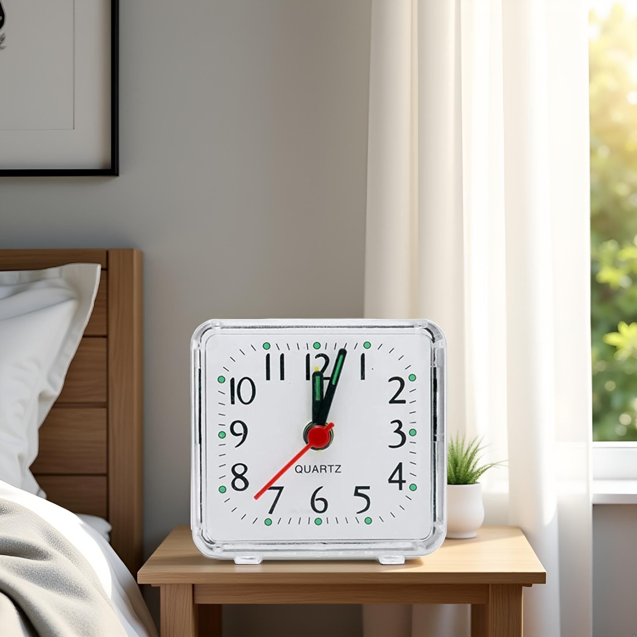 2 pack Analog Alarm Clock, White, Battery Powered, Large Dial, Good for Travel, Heavy Sleepers（Battery not included）