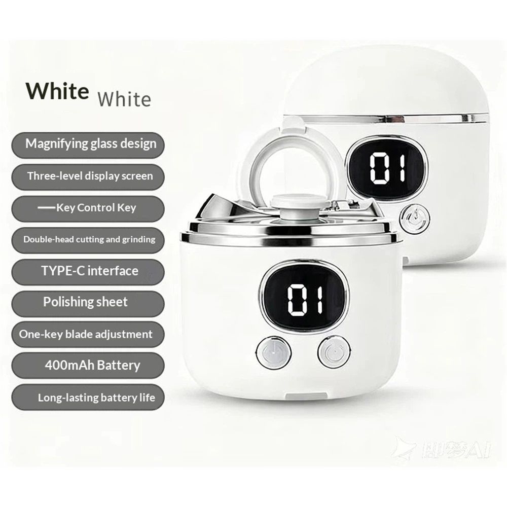 Electric Nail Clipper【Magnifier Assistance】Clear Vision, Precise Trimming (White)(Suitable for Families,Seniors)