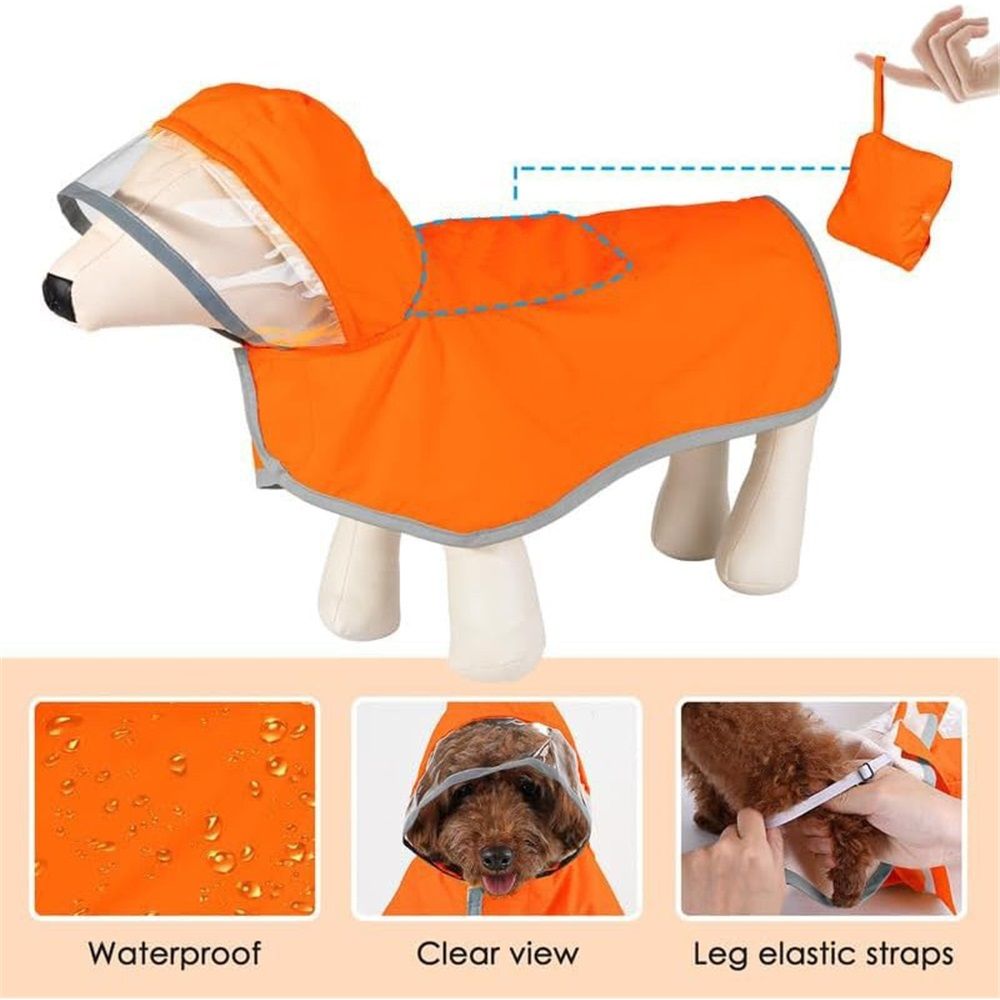 Dog Raincoat, Adjustable Dog Rain Jacket with Clear Hooded Layer for Large Medium Small Dogs Puppies, Waterproof Rain Coat Poncho with Reflective Storage Pocket & Rim (Orange,M)
