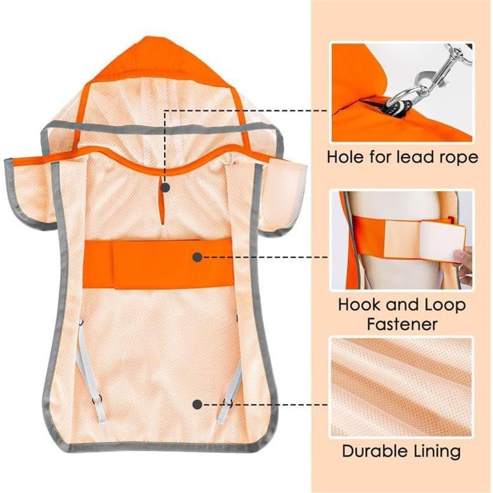 Dog Raincoat, Adjustable Dog Rain Jacket with Clear Hooded Layer for Large Medium Small Dogs Puppies, Waterproof Rain Coat Poncho with Reflective Storage Pocket & Rim (Orange,M)