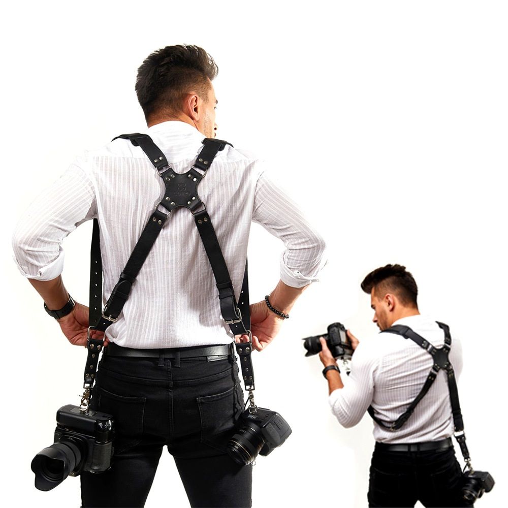 Camera Harness, Dual Camera Harness for Photographers, Leather Camera Strap for Two-Cameras for Strap（black）