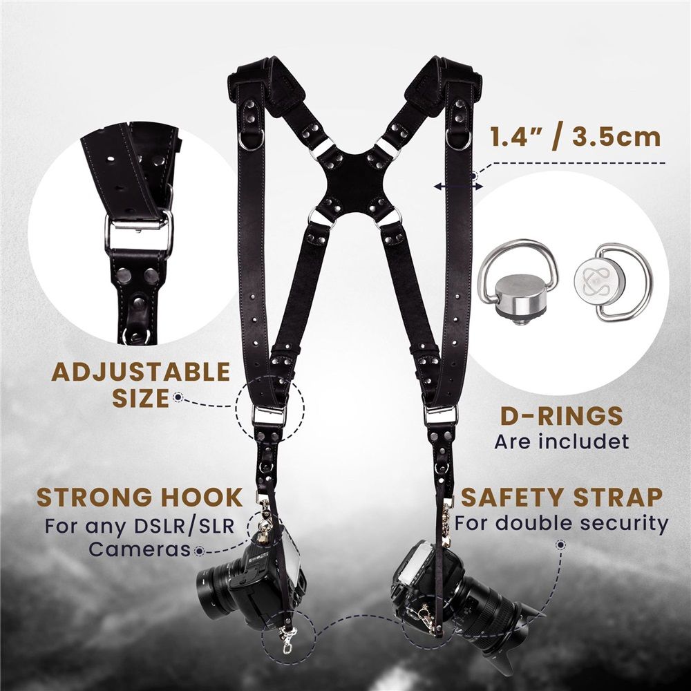 Camera Harness, Dual Camera Harness for Photographers, Leather Camera Strap for Two-Cameras for Strap（black）